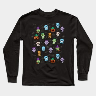 Halloween characters making funny faces in a cool pattern design Long Sleeve T-Shirt